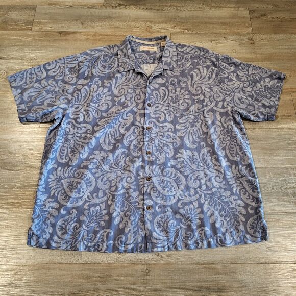 Tommy Bahama Silk Hawaiian Palm Tree Leaf Designed Button Up Shirt Mens Size XXL - Picture 1 of 9